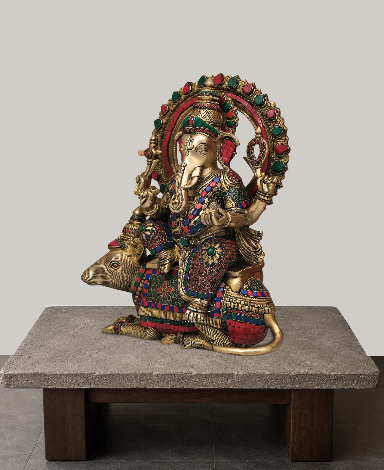 Meenakari Ganesha Statue Sitting on Vahana Mushak - Image 3