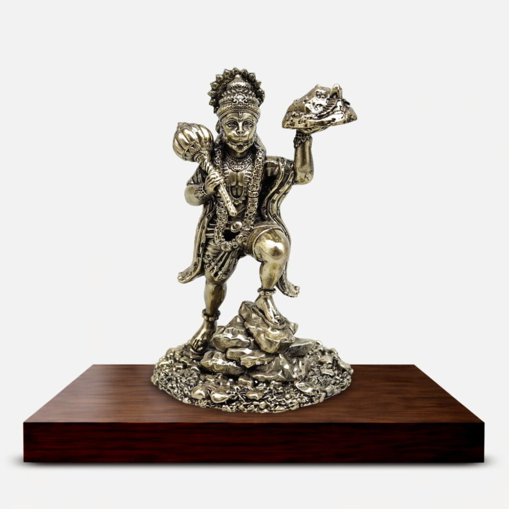 Brass Hanuman Murti with Parvat - 5 inches