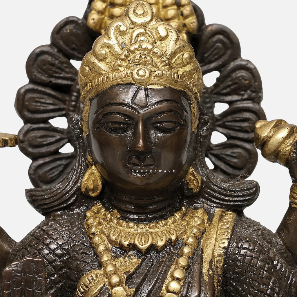 Handcrafted Brass Durga Idol Sitting on Lion - 14 inches - Image 5