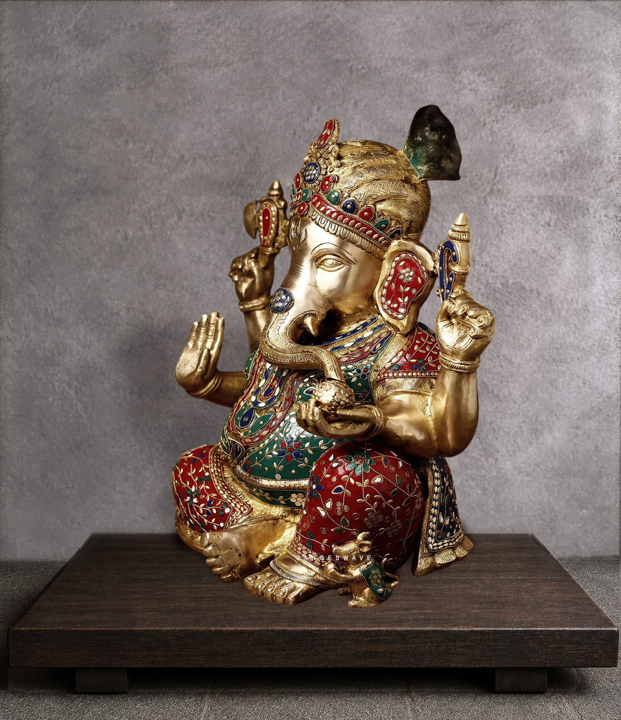 Brass Meenakari Lord Ganesha Idol - 21 inches - Image 4
