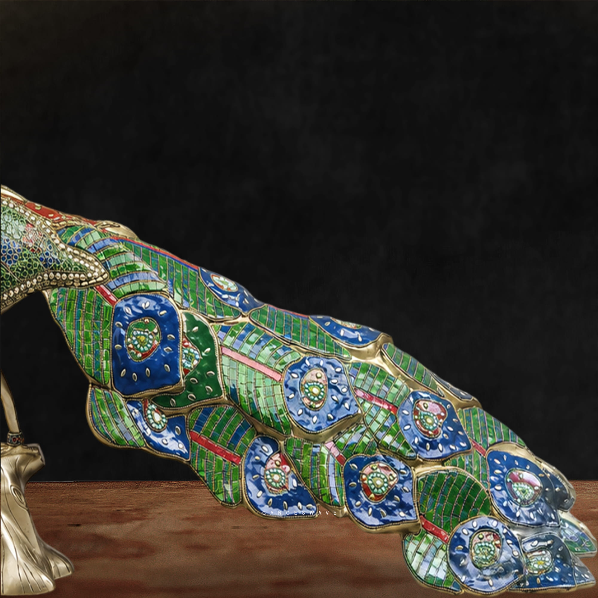 Brass Peacock Statue with Handcrafted Meenakari - - Image 3