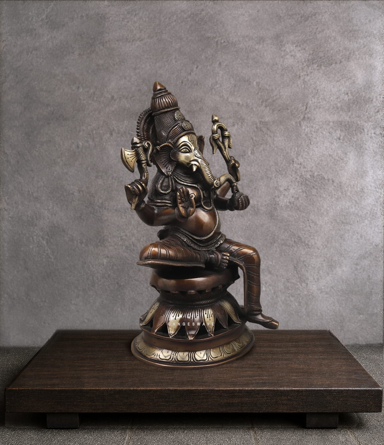 Vintage Finish Brass Ganesha Statue - 12 inches - Image 2