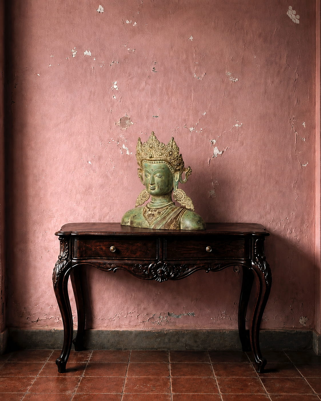 Vintage Patina Crown Buddha Bust - Image 4
