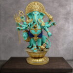 turquoise-brass-raksha-ganesh-statue-with-lion-23-5-inches