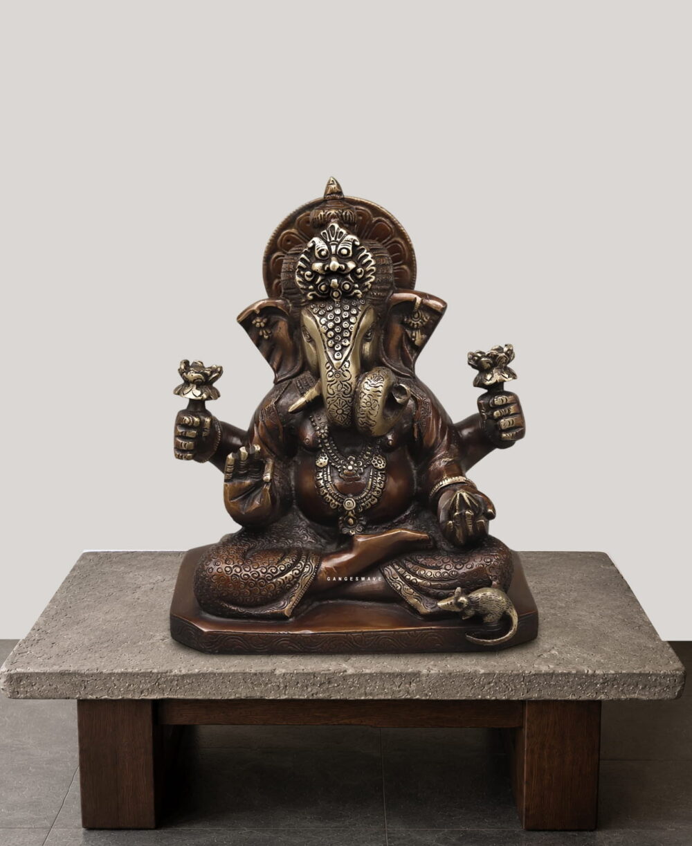 Dagru Seth Vintage Finished Brass Ganesh Murti - 9 inches