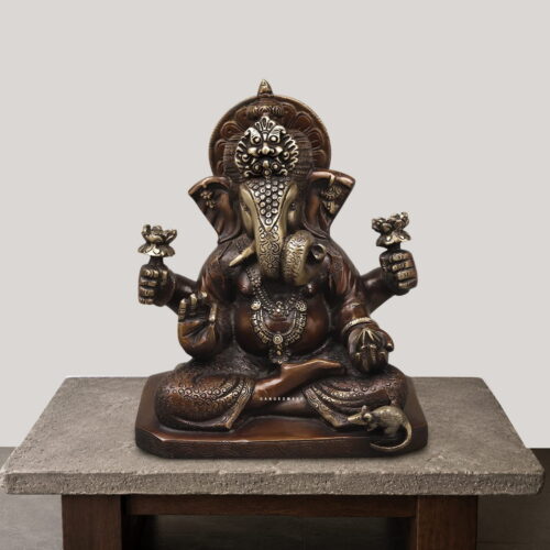 Dagru Seth Vintage Finished Brass Ganesh Murti - 9 inches