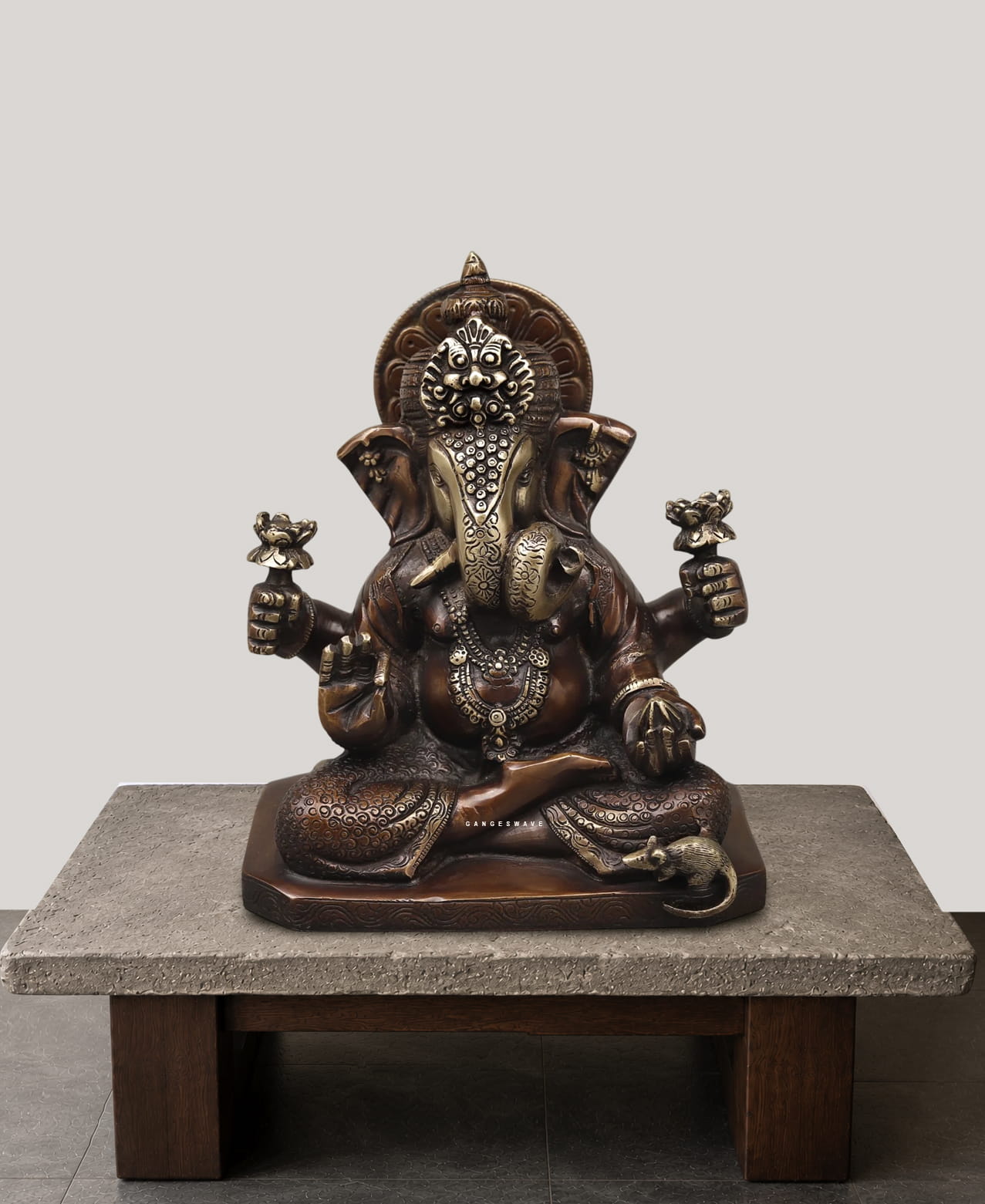 Dagru Seth Vintage Finished Brass Ganesh Murti - 9 inches