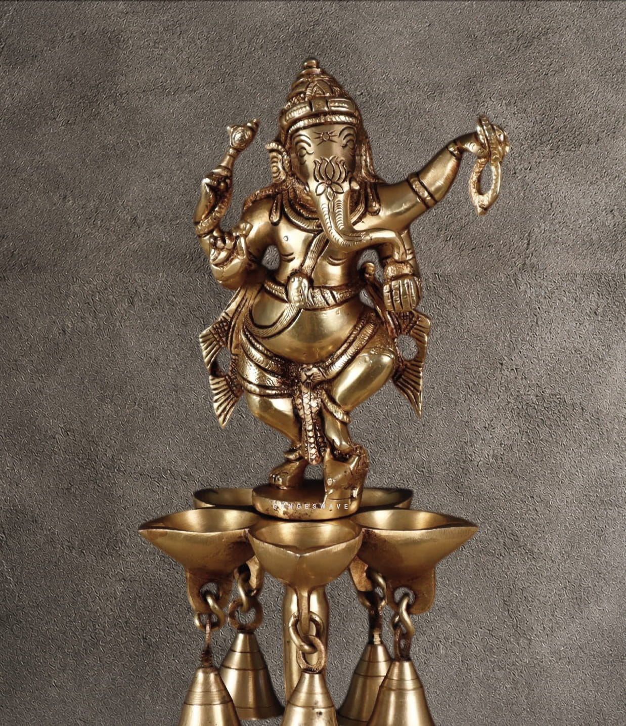 Nritya Ganesha Brass Diya with Bells - 17 inches - Image 2