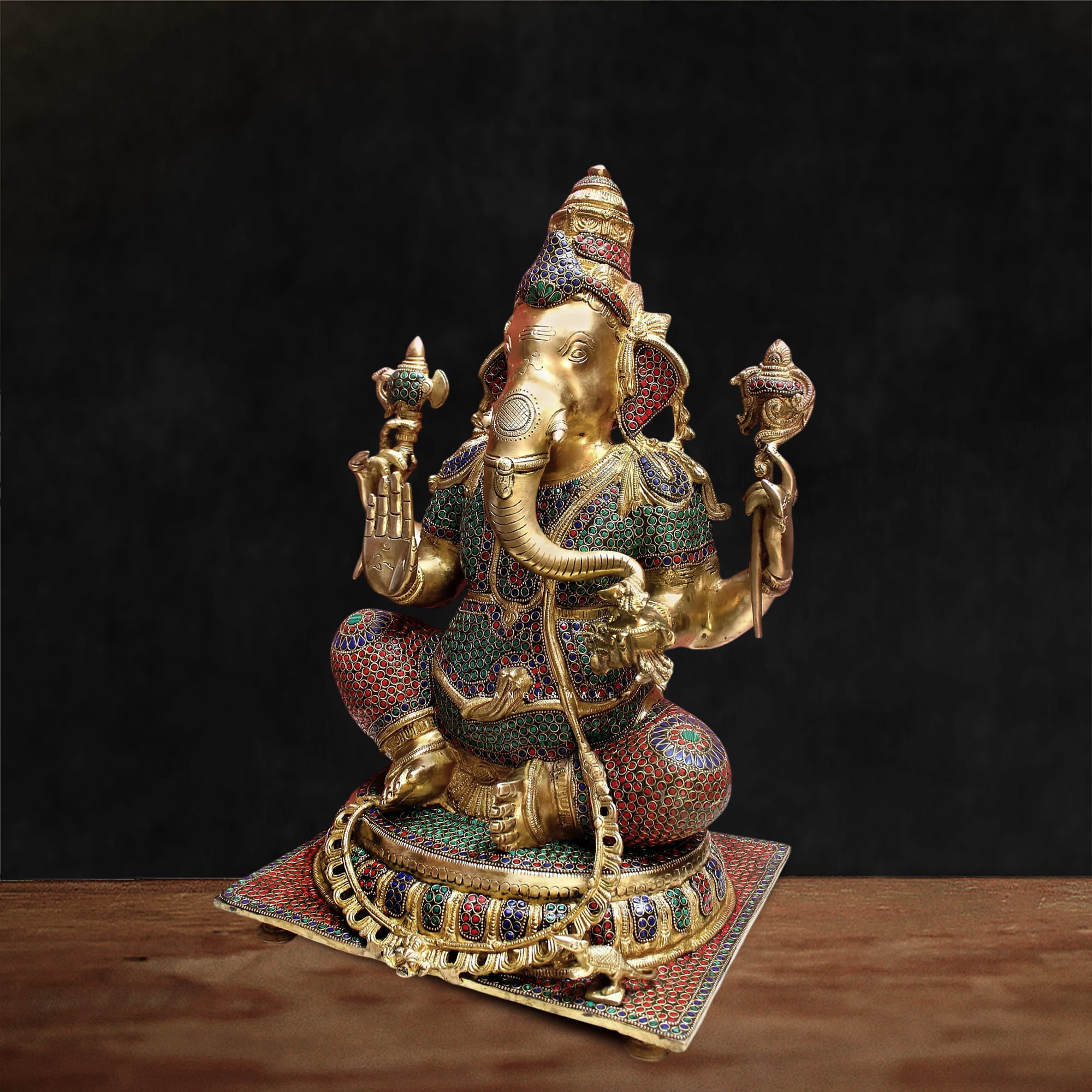 Handcrafted Brass Meenakari Ganesha Statue - 20 inches - Image 3