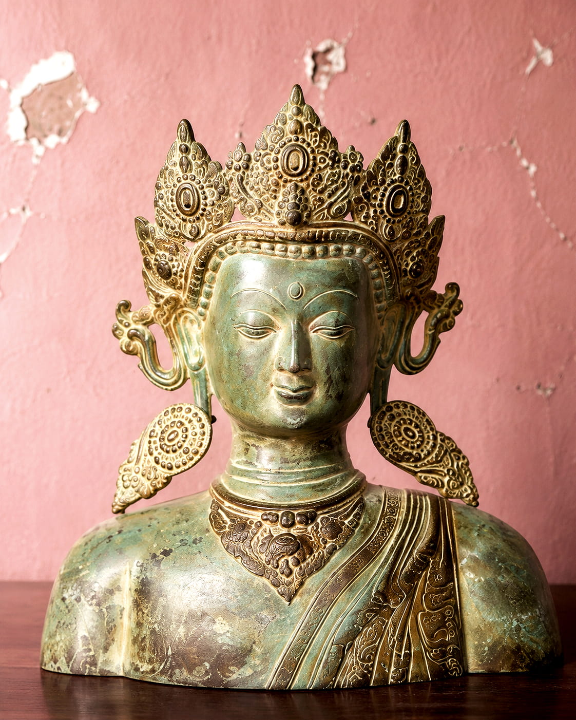 Vintage Patina Crown Buddha Bust - Image 2