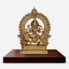 Handcrafted brass Durga idol depicting eight-armed Goddess Durga seated on a lion with antique golden finish, ornate prabhavali arch, and intricate filigree details. Perfect for pooja room and spiritual home decor.