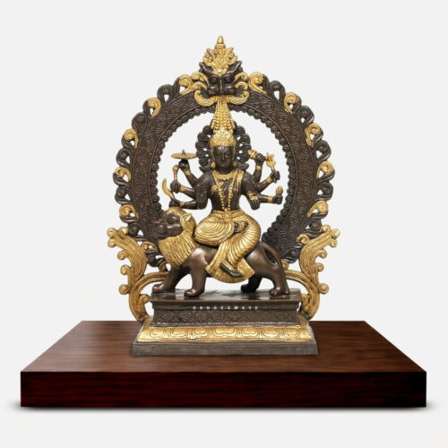 Handcrafted Brass Durga Idol Sitting on Lion - 14 inches