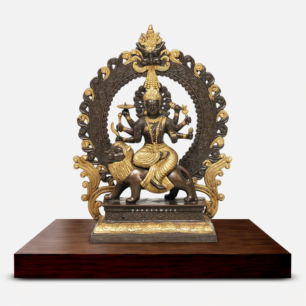 Handcrafted Brass Durga Idol Sitting on Lion - 14 inches