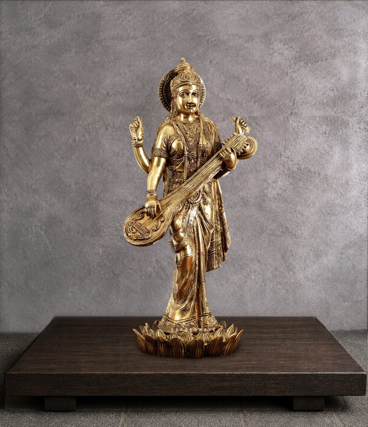 Standing Brass MaSaraswati Murti - 24 inches - Image 4