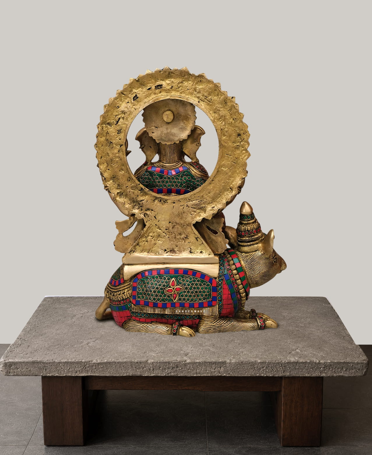 Meenakari Ganesha Statue Sitting on Vahana Mushak - Image 2
