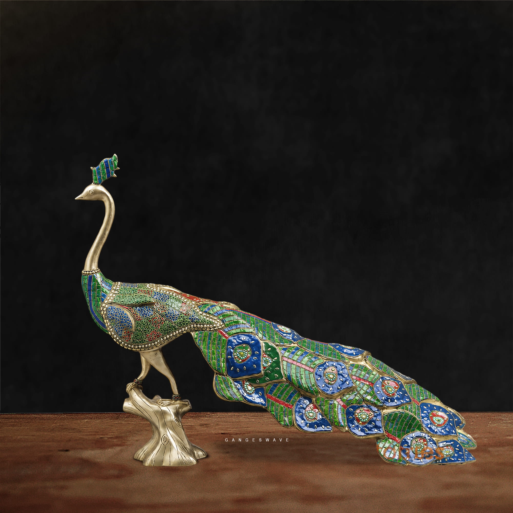 Brass Peacock Statue with Handcrafted Meenakari - - Image 5