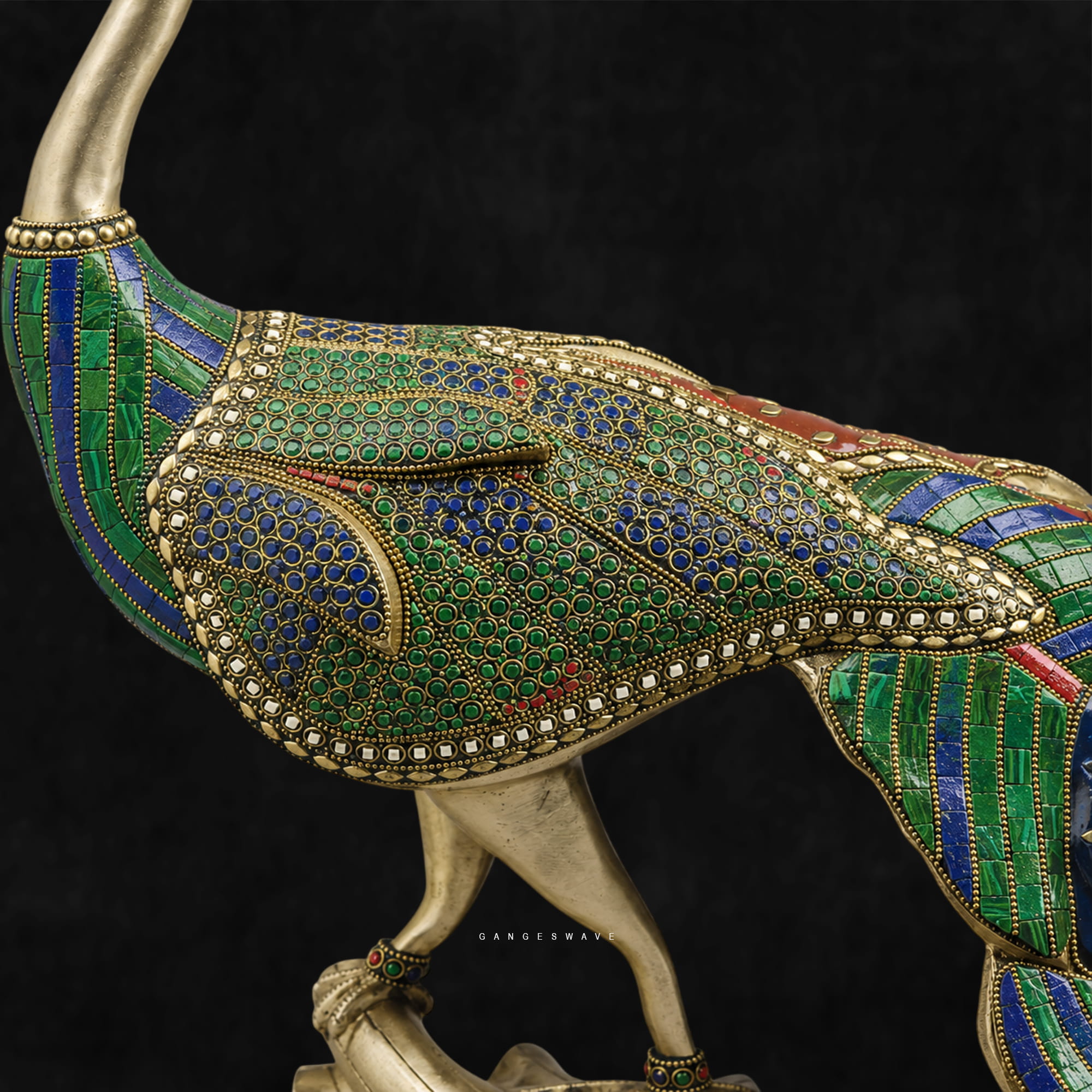 Brass Peacock Statue with Handcrafted Meenakari - - Image 4
