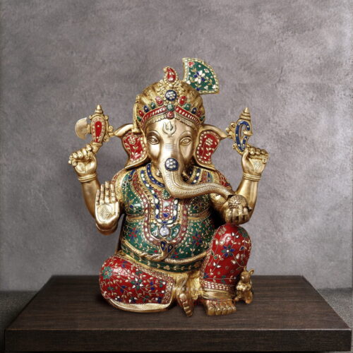 Brass Meenakari Lord Ganesha Idol - 21 inches