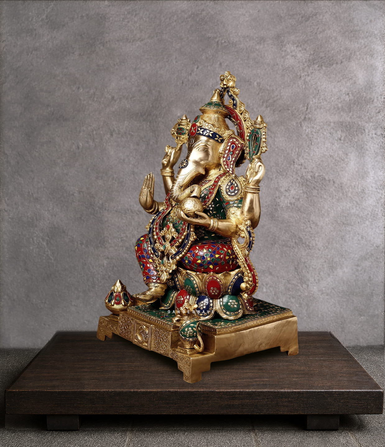 Brass Ganesh Murti with Meenakari Work - 24 inches - Image 3