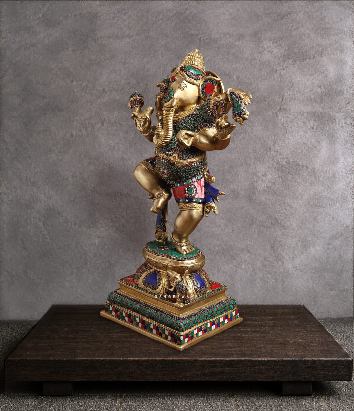 Brass Meenakari Nritya ( Dancing) Ganesha Statue - 24 inches - Image 5