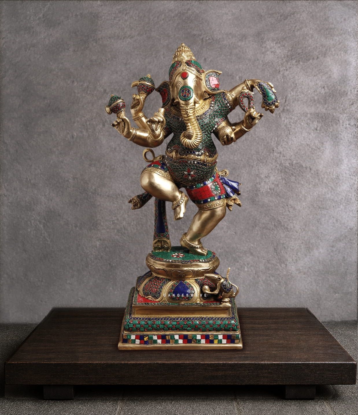 Brass Meenakari Nritya ( Dancing) Ganesha Statue - 24 inches - Image 3