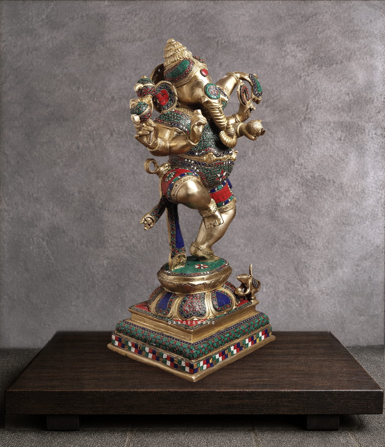 Brass Meenakari Nritya ( Dancing) Ganesha Statue - 24 inches - Image 6