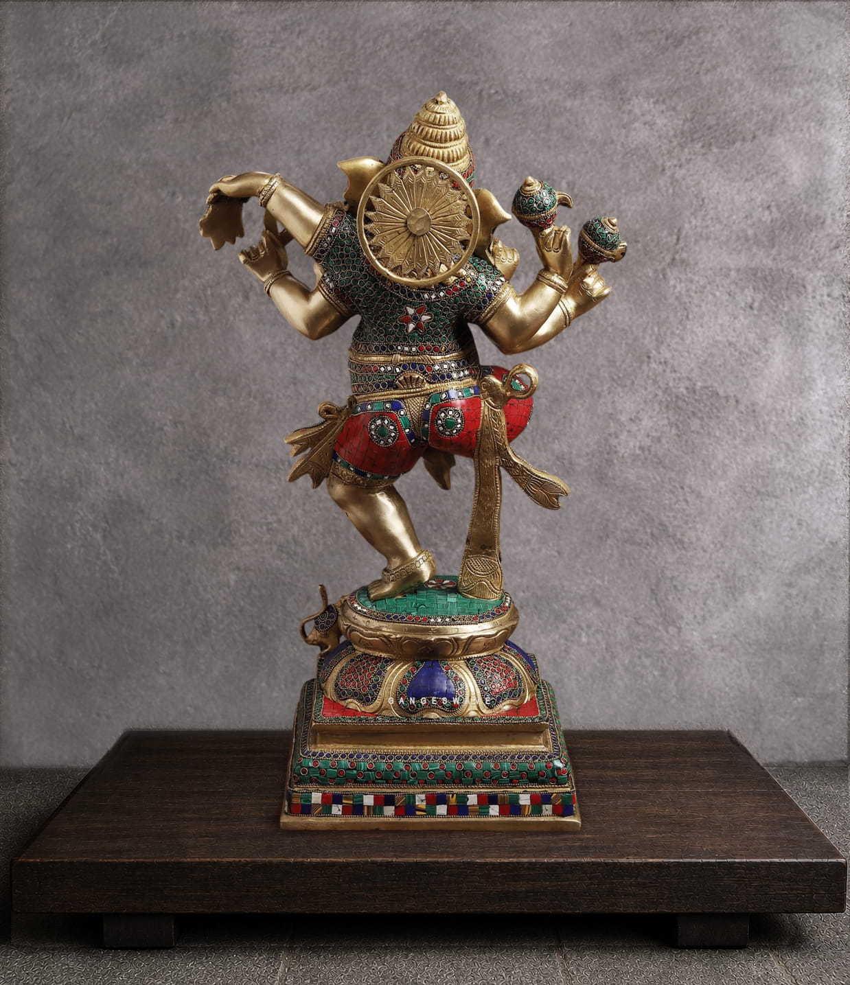 Brass Meenakari Nritya ( Dancing) Ganesha Statue - 24 inches - Image 4