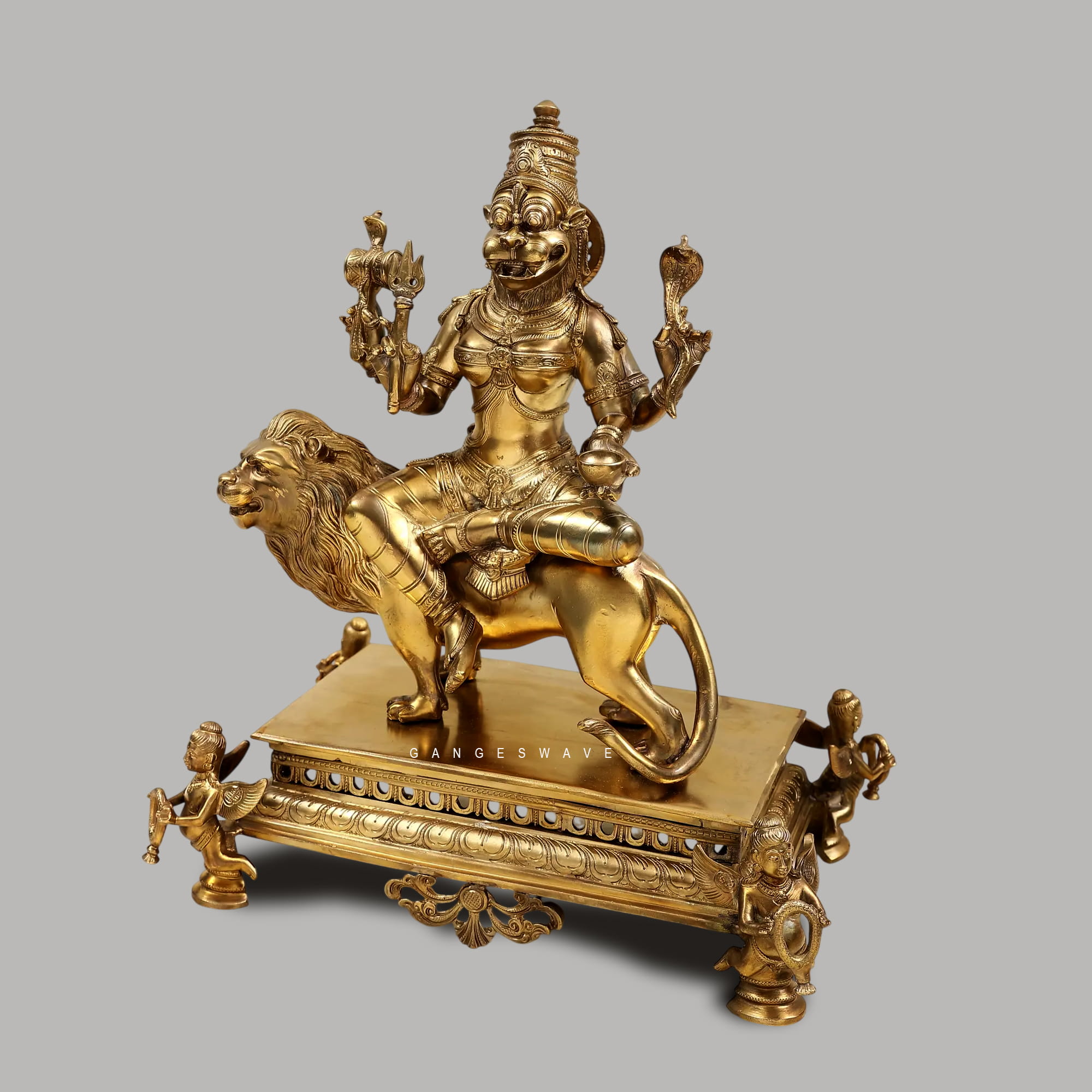 Premium Bronze Pratyangira Devi Statue on Lion - 15 inches - Image 4