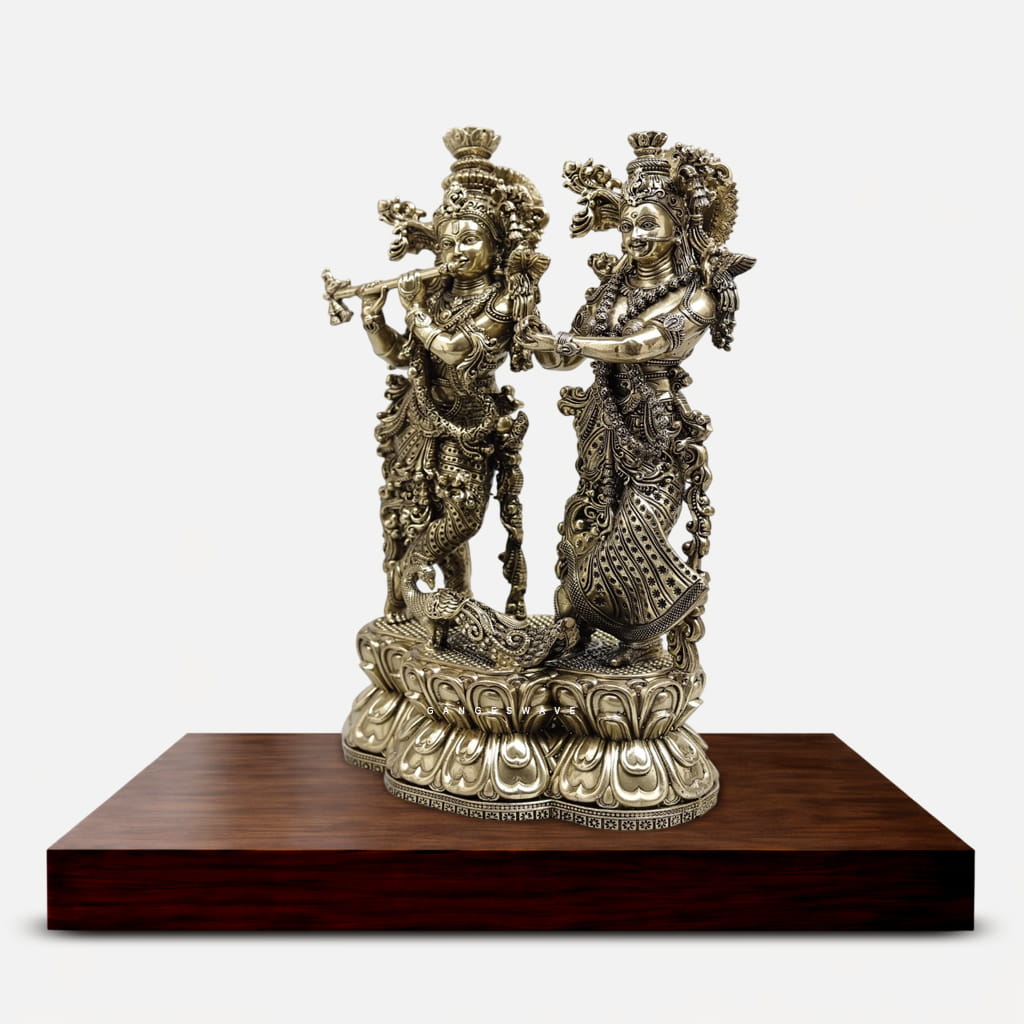 9.5 inches superfine brass Radha Krishna Idol - Image 3