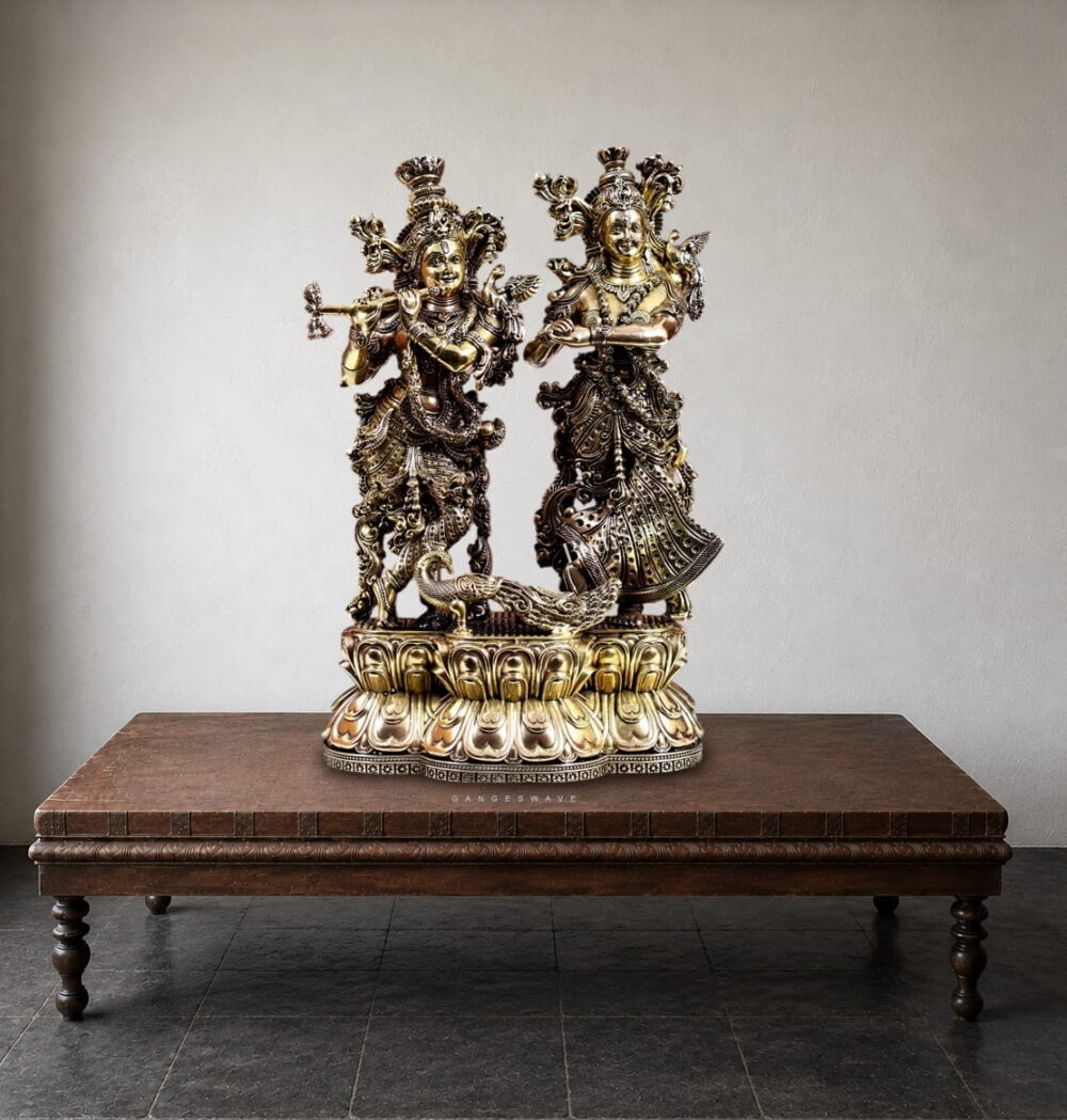 Superfine Brass Radha Krishna Idol - 8 inches