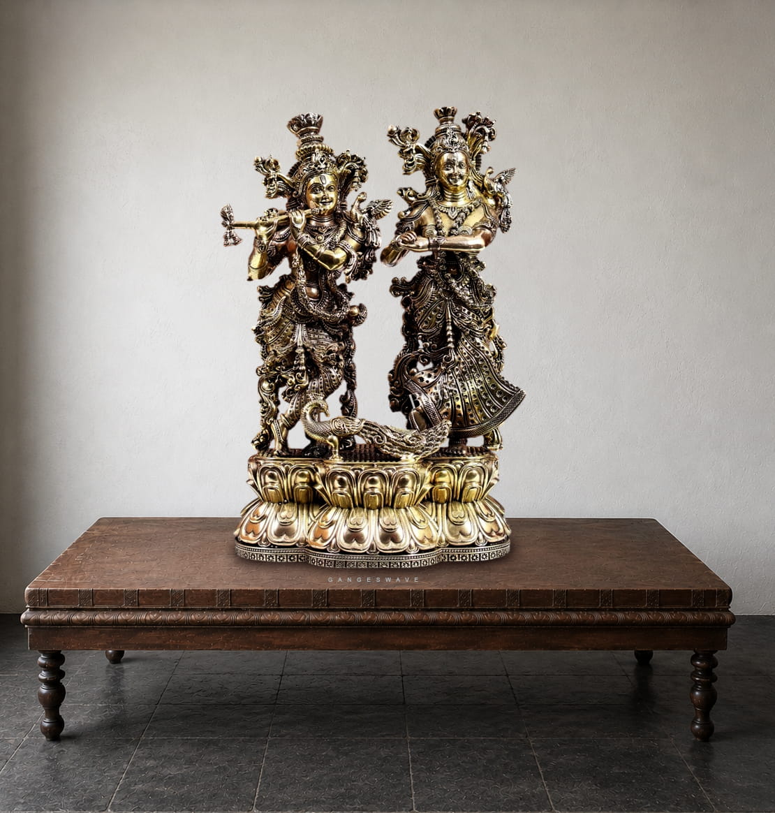 Superfine Brass Radha Krishna Idol - 8 inches