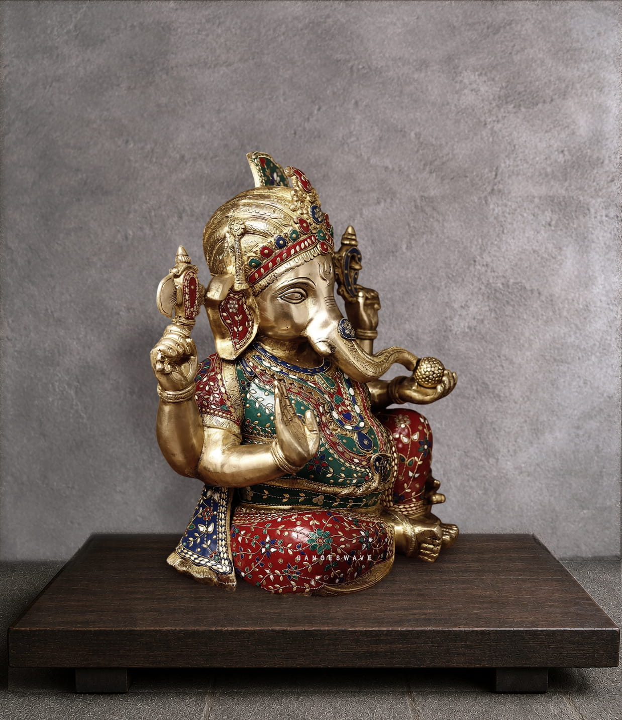 Brass Meenakari Lord Ganesha Idol - 21 inches - Image 3