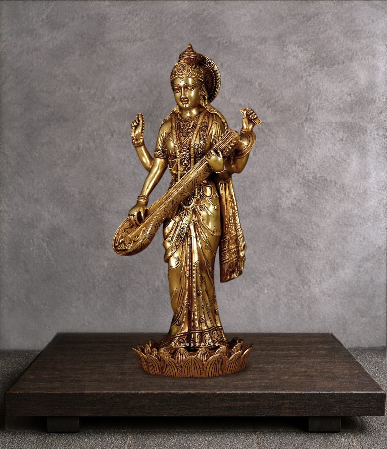 Standing Brass MaSaraswati Murti - 24 inches - Image 2
