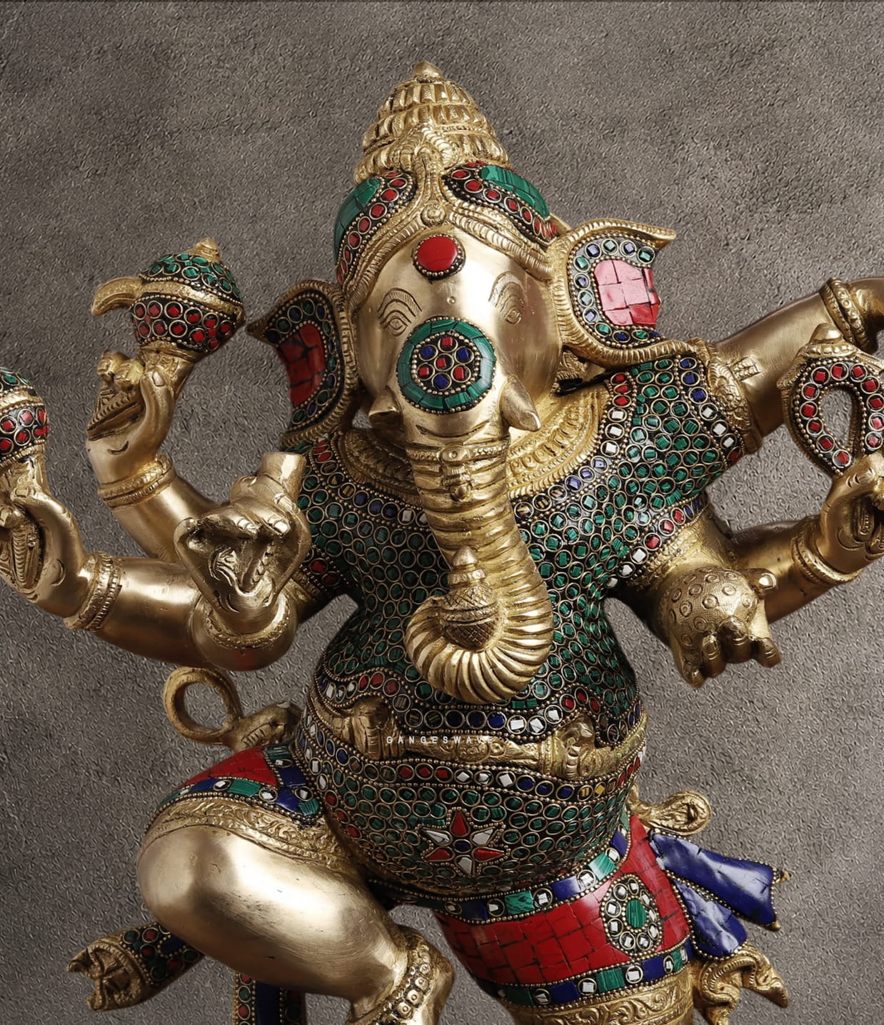 Brass Meenakari Nritya ( Dancing) Ganesha Statue - 24 inches - Image 7