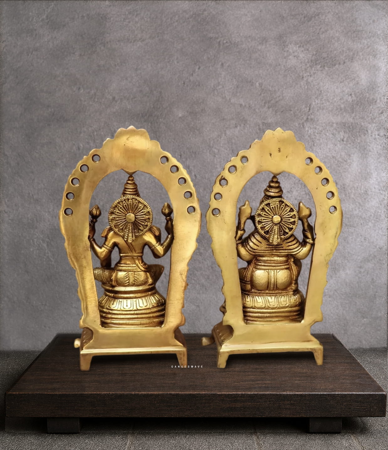 Handcrafted Brass Lakshmi Ganesh Statue Set with Prabhavali Arch - 8.5 inches - Image 3