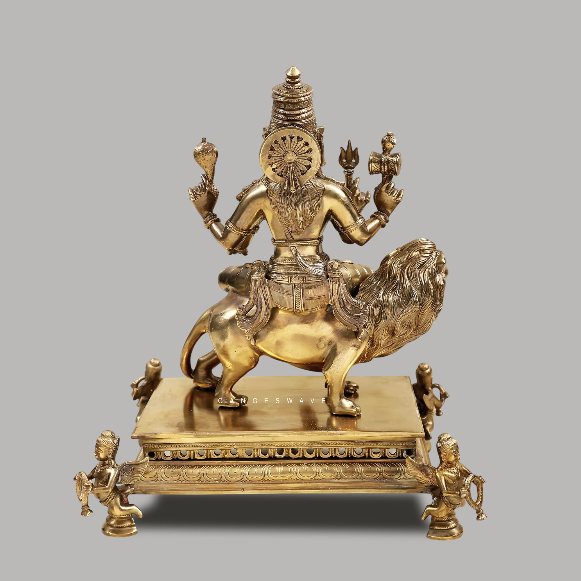 Premium Bronze Pratyangira Devi Statue on Lion - 15 inches - Image 5