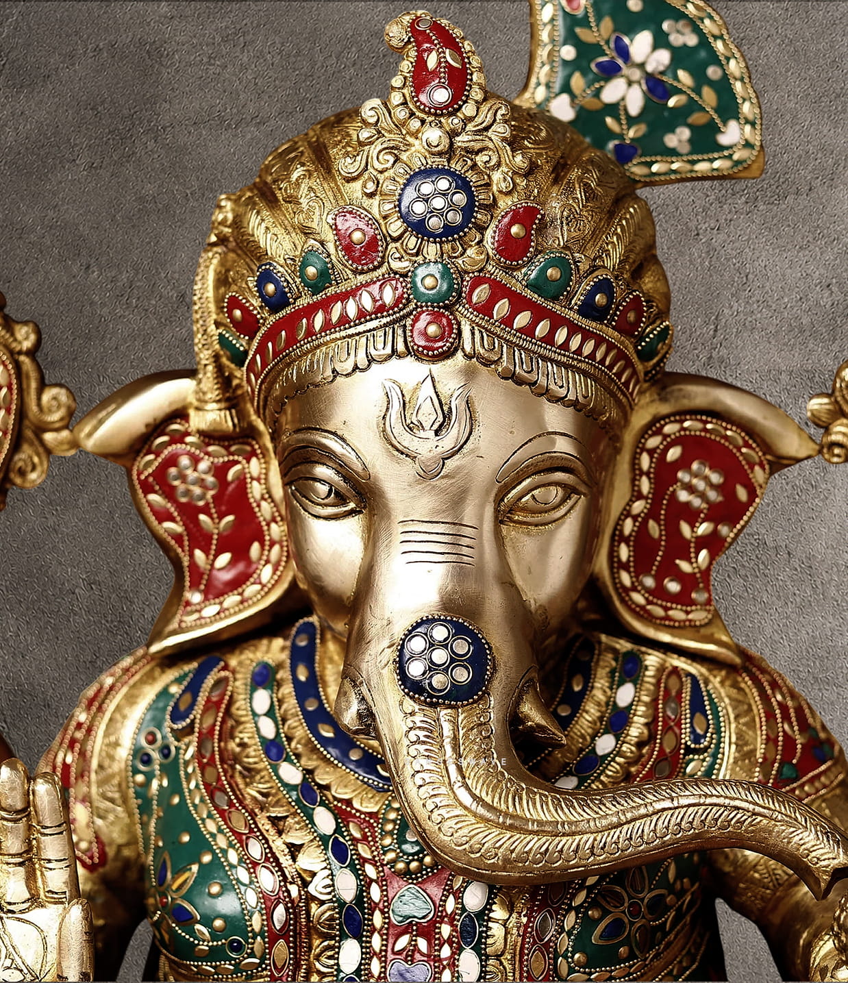 Brass Meenakari Lord Ganesha Idol - 21 inches - Image 5