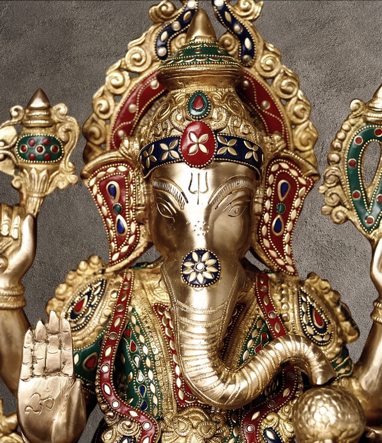 Brass Ganesh Murti with Meenakari Work - 24 inches - Image 5