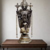 Premium handcrafted brass Tirupati Balaji with Goddess Padmavati statue featuring antique dual-tone finish for home temple and luxury décor