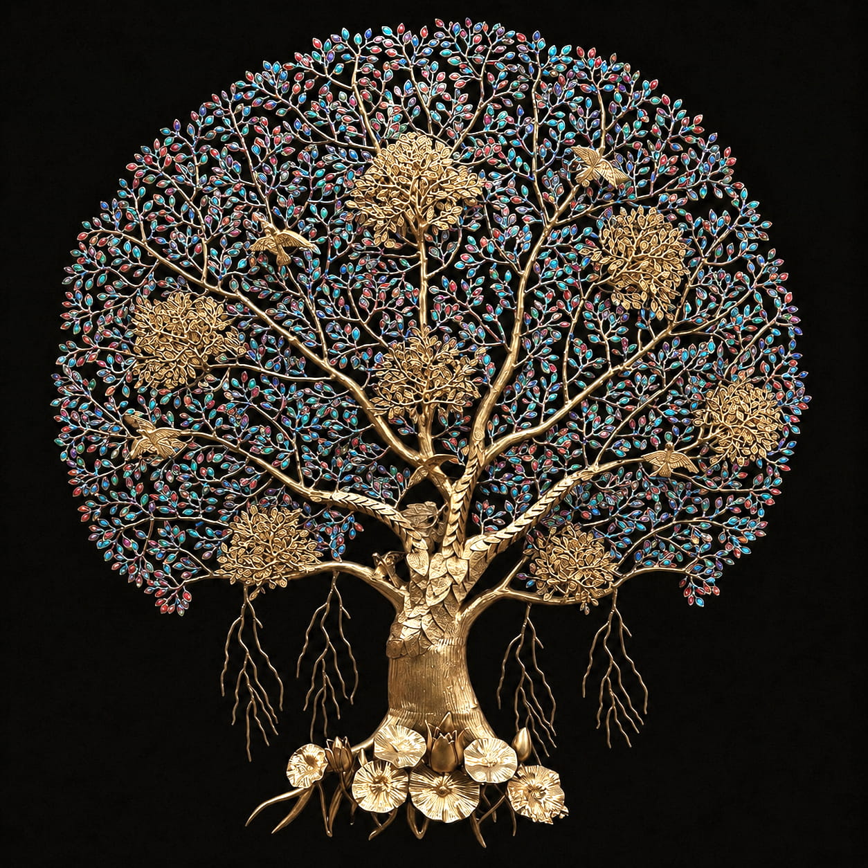 75 inches Meenakari Kalpa Vriksha Brass Large Tree of Life Wall Hanging - Image 2