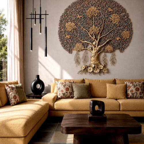 75 inches Meenakari Kalpa Vriksha Brass Large Tree of Life Wall Hanging