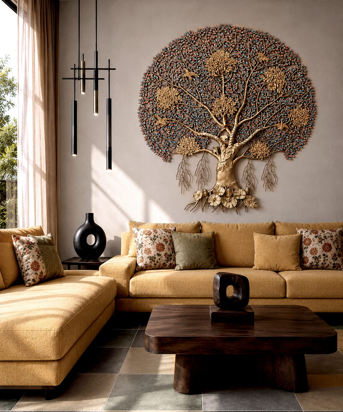 75 inches Meenakari Kalpa Vriksha Brass Large Tree of Life Wall Hanging