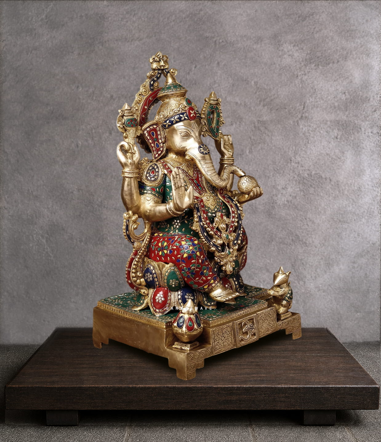 Brass Ganesh Murti with Meenakari Work - 24 inches - Image 2
