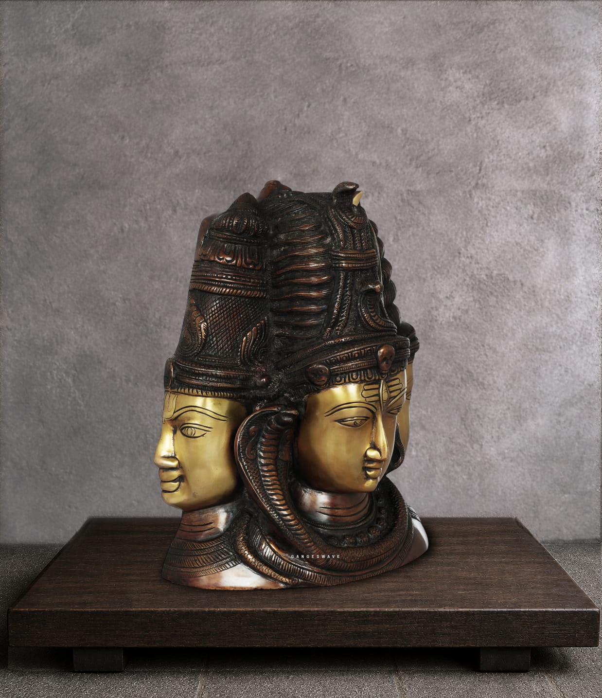 Brass Trimukha Shiva Bust with Parvati - 11 inches - Image 3
