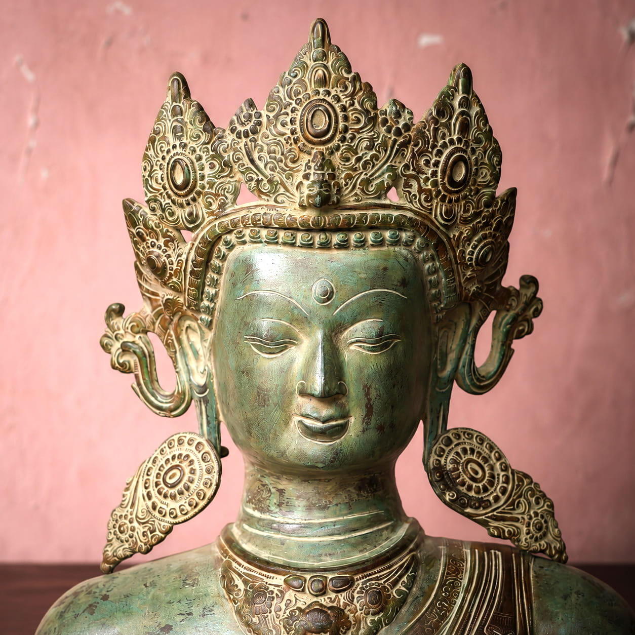 Vintage Patina Crown Buddha Bust - Image 6