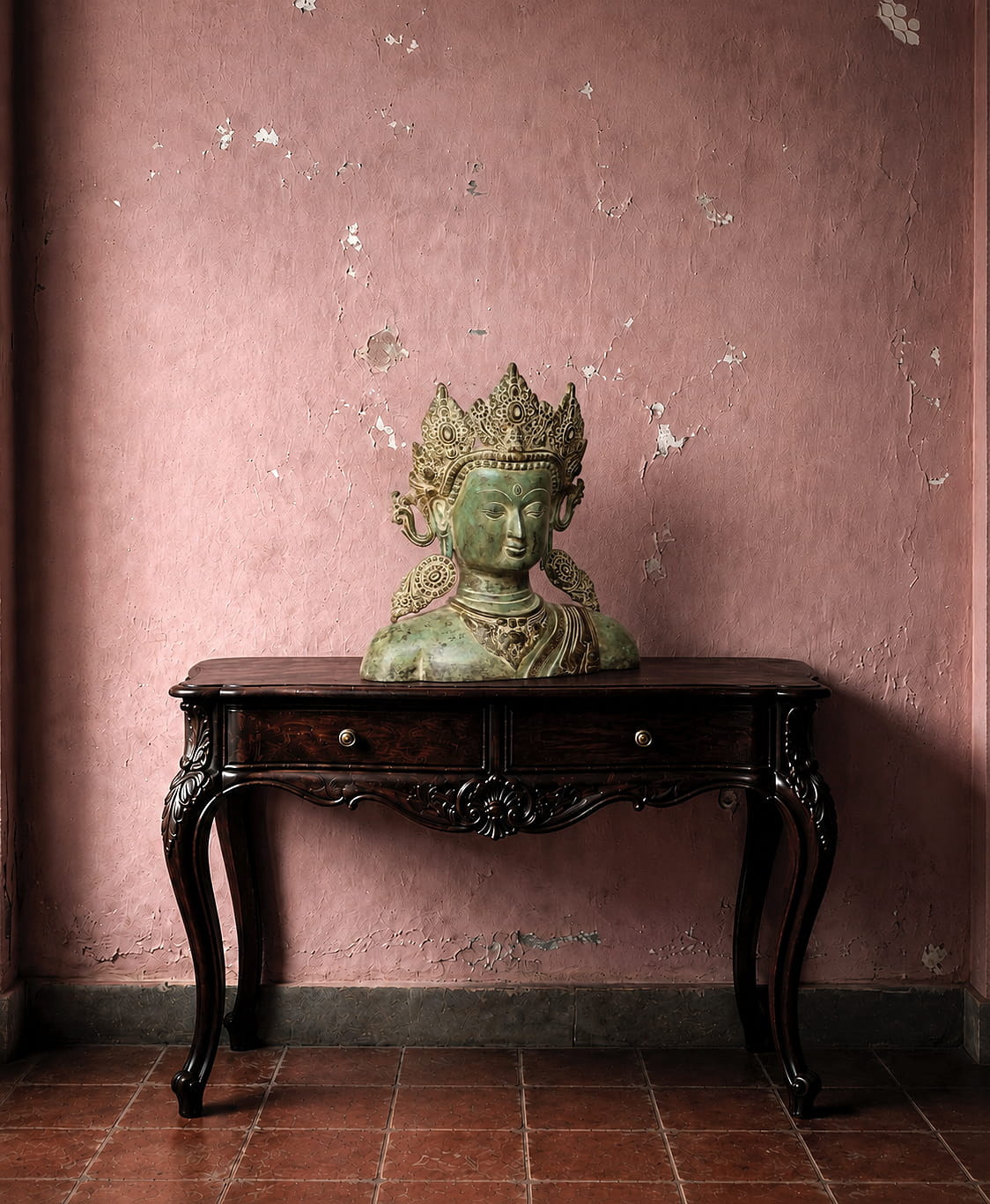 Vintage Patina Crown Buddha Bust - Image 3