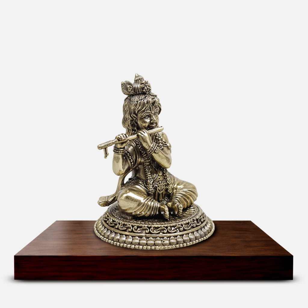 Superfine Brass Bal Krishna Statue with Flute - 4 inches - Image 2