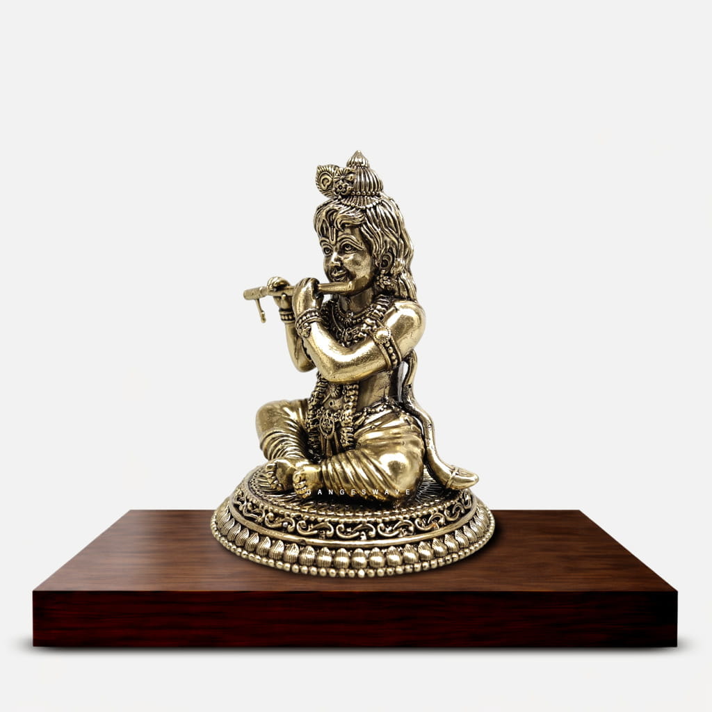 Superfine Brass Bal Krishna Statue with Flute - 4 inches - Image 3