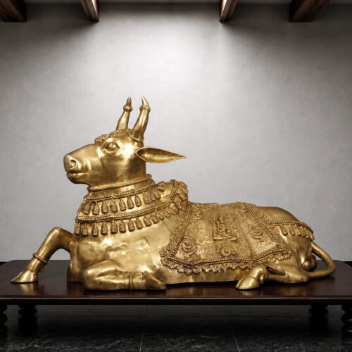 Large Superfine Golden Nandi Brass Statue - 81 inches
