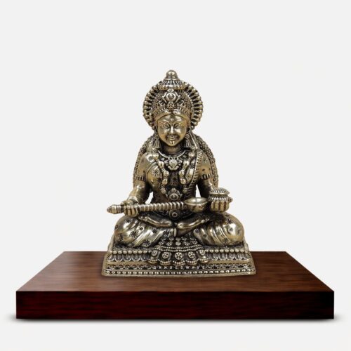 Intricately crafted Brass Maa Annapurna Idol seated with traditional ornaments and detailed Hindu craftsmanship